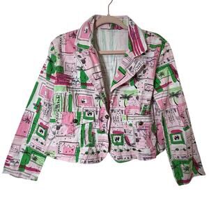 Md Vtg Soho Clothing Co Tropical Rhinestone Blazer Jacket Pink Green USA Maximal